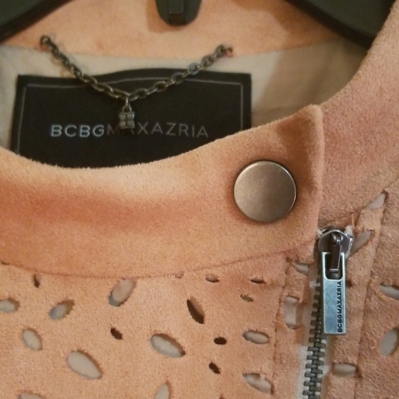 BCBGMAXAZRIA Apricot Mist Skyler Moto Jacket M - Picture 5 of 8